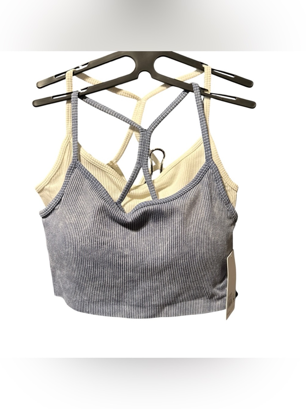 Yogalicious Ribbed Strappy Back Sports Bra Bralette Crop Top Lot 2 M Blue/White